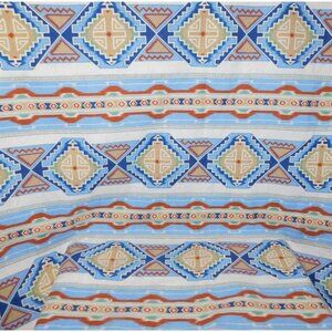 VTG Aztec Southwest Print Twin Blanket Nylon Poly 72" x 90" Blue Tan UNUSED